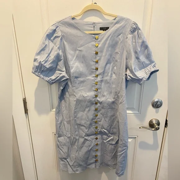 J. Crew NWT Blue Button Up Linen Dress Puff Sleeve With Stretch Sz 18 BK977 J. Crew NWT Blue Button Up Linen Dress Puff Sleeve With Stretch Sz 18 BK977